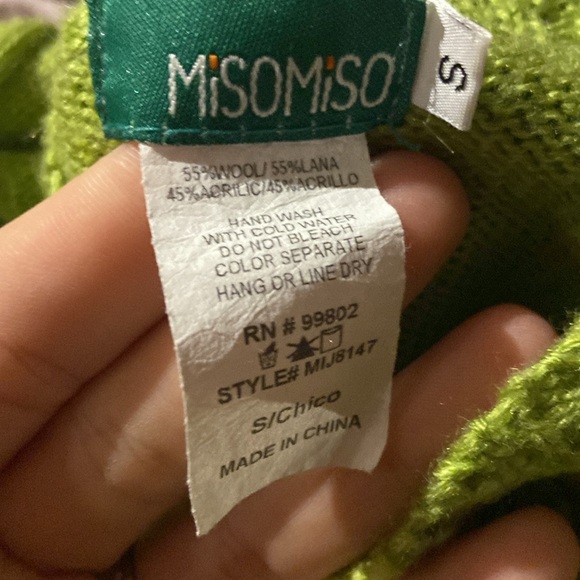 MisoMiso Y2K Vintage Cropped Cardigan Embroidered Beaded S Wool Blend Chartruese - Picture 4 of 4